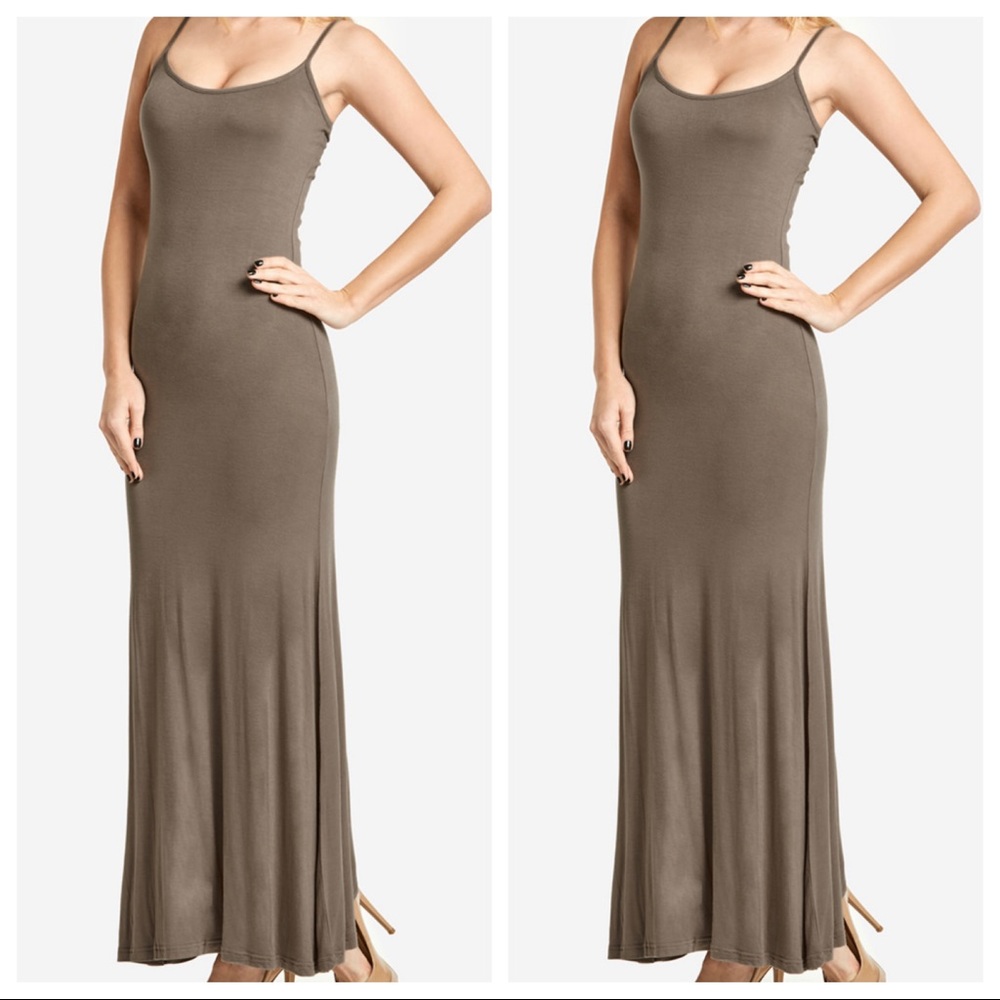 Mocha/Taupe  Adjustable straps tank maxi dress - Picture 2 of 6